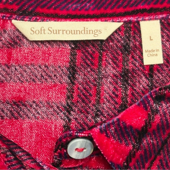 Soft Surroundings Velour Plaid Button Down Tunic Top Size L Long Sleeve - Picture 8 of 10